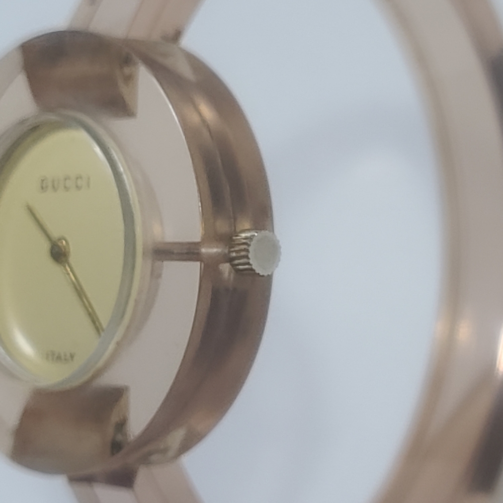 Rare Vintage Gucci Italy Women's Swiss Made Lucite Bangle Manual Wind Up Watch - Picture 3 of 14